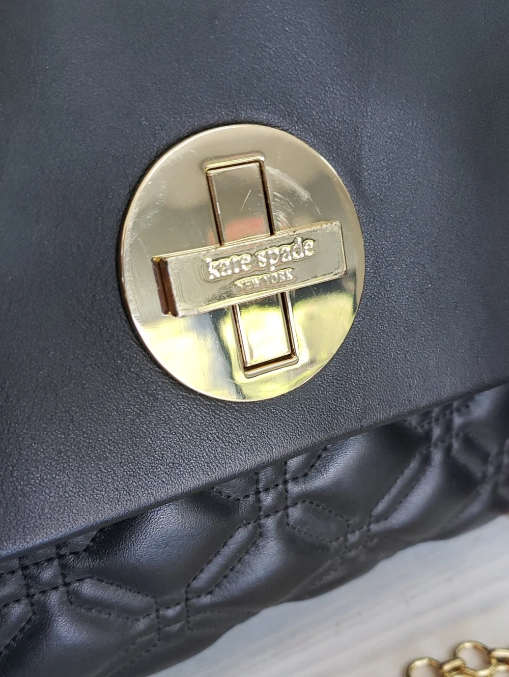 Beautiful kate spade Black Quilted & Smooth Leather Crossbody with Gold Hardware